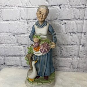 Vintage Lefton China 12” Figurine Elderly Woman Goose Cottage Decor